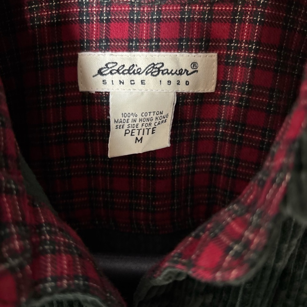 Eddie Bauer Vintage Maxi Button Down Forest Green Corduroy Shirt Dress Petite - Picture 3 of 8